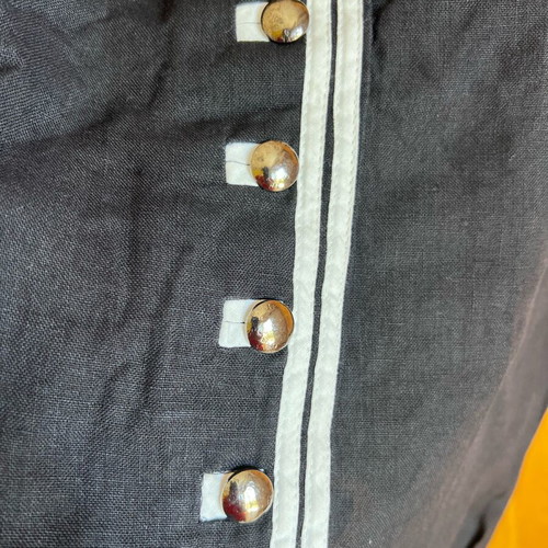 MAKIS TSELIOS wonderful linen set, black with white stripe and special buttons, for 30€