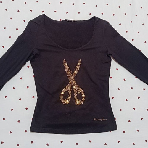 Moschino black long-sleeve cotton top like new with metal details