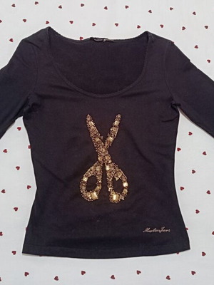 Moschino black long-sleeve cotton top like new with metal details