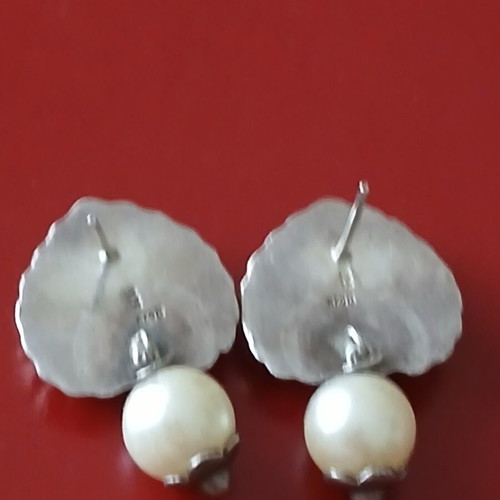 Vintage 925 silver earrings with faux pearls, 3 cm, like new