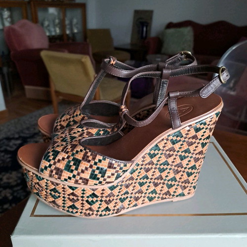 Ash platform sandals used, leather and straw, size 37