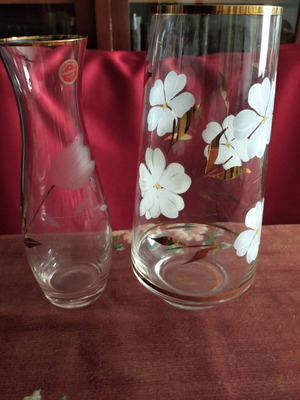 Murano vases used, pack of 2 with gold and hand-painted flowers