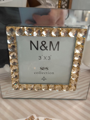 Glass Mirror Photo Frame with Stones 12.5x12.5cm new