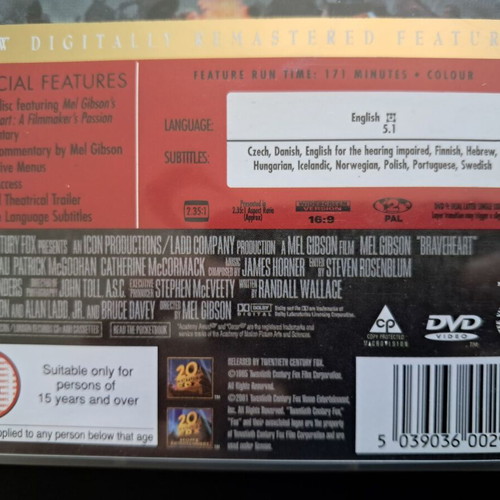 Braveheart Double DVD Special Edition like new, English subtitles