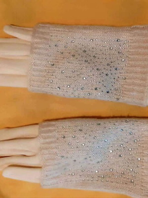Women's winter gloves set 2-in-1 beige with rhinestones new