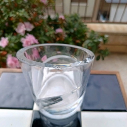Crystal vase used with engraved leaves, made in Germany