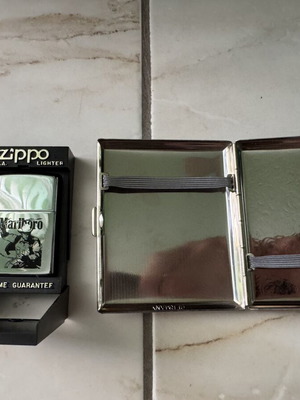 Zippo Marlboro Cowboy αναπτήρας μεταχειρισμένος με vintage μεταλλική θήκη τσιγάρων ασημί