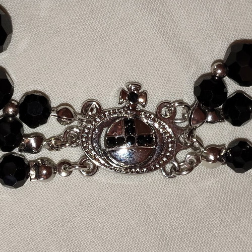 Vintage Y2K 3-Layer Pearl Saturn Necklace, black and silver
