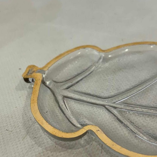 Set of 6 vintage glass serving plates used, leaf shape 16x11