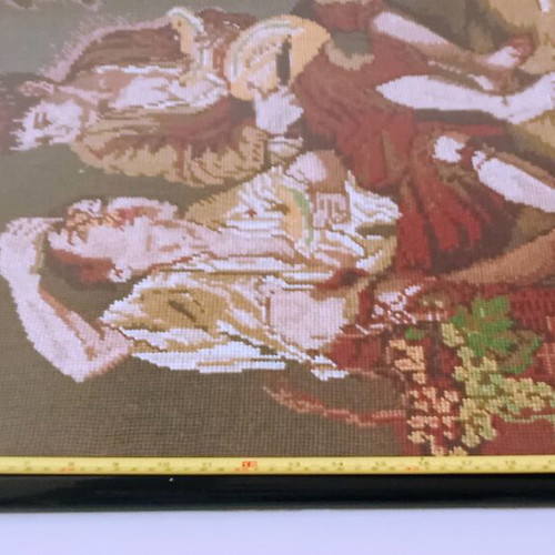 Handmade embroidery framed artwork used, vintage 1960-1970