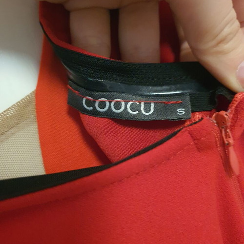 Coocu fitted red dress with sleeves and sheer details like new