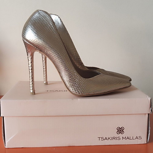 Tsakiris Mallas gold snake print leather pumps size 41 used, 12cm heel