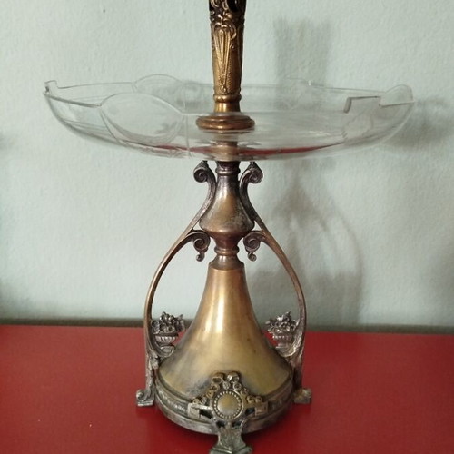 Art Nouveau centerpiece like new with silver-plated brass and crystal