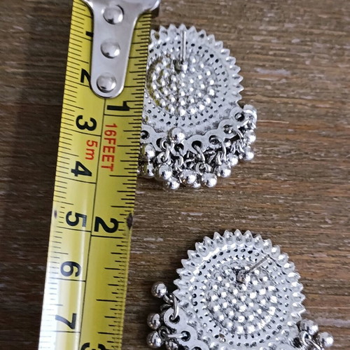 Mandala women's earrings new, oxidized silver finish, steel with moving beads