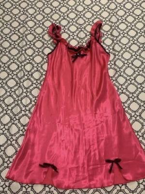 Satin nightdress pink with black bows new, size M