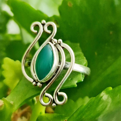 Silver ring with green onyx new