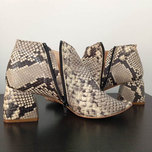 Ovyé Italian open-toe ankle boots snake-embossed leather like new