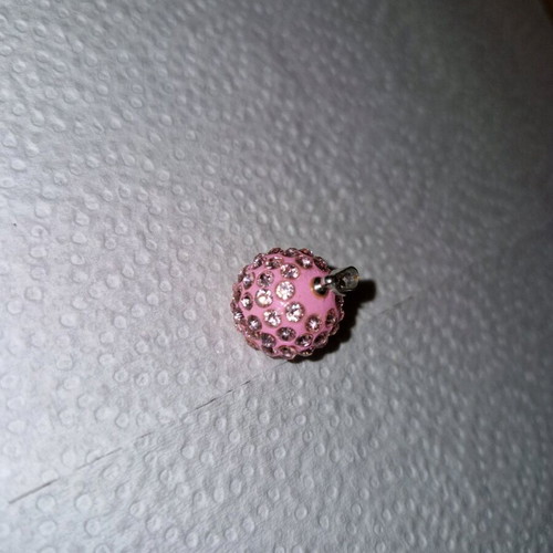 Pink disco ball bead for necklace with rhinestones new