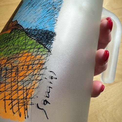 Pitcher with landscape by painter Pavlos Samiou like new