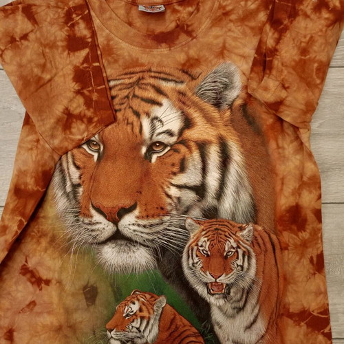 Vintage Rock Eagle T-shirt with triple tiger print and tie-dye, used