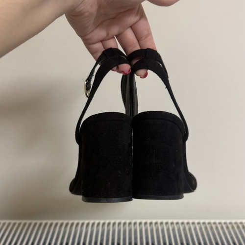 Stradivarius black suede block heeled sandals, size 37