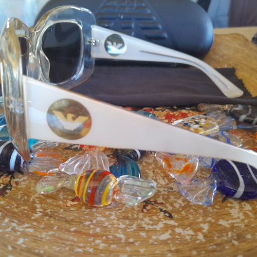 Emporio Armani mirror sunglasses used with iridescent color and white frame