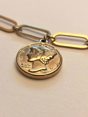 Steel bracelet with american dime coin imitation new