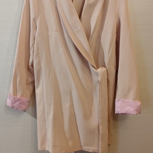 Women's pink jacket with cross tie and striped cuffs, Large & XLarge