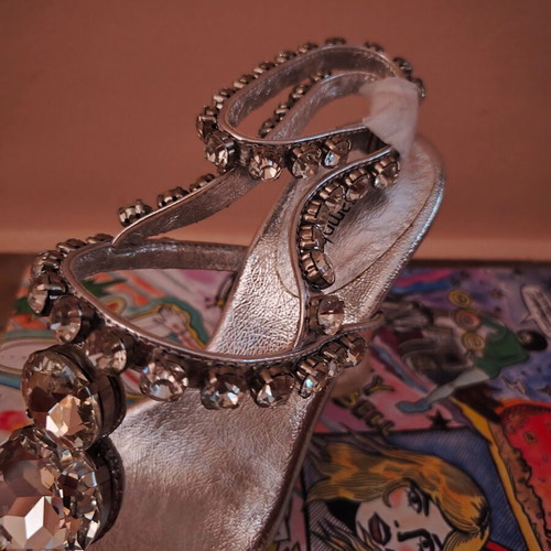 Jeffrey Campbell leather sandals with crystals, new, silver
