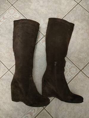 Suede boots 100% genuine leather dark brown like new