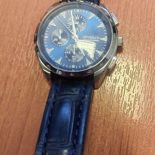 Vogue men's watch new, blue leather strap, 45mm dial, waterproof