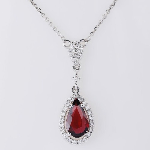 Luxury 14K White Gold Necklace with Natural Mozambique Ruby 2.25ct Unheated and Diamonds