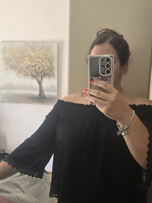 Zara Trafaluc Off-Shoulder Black Lace Trim Top Size M like new
