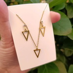 Gold stainless steel jewelry set with triangle pendants and cubic zirconia