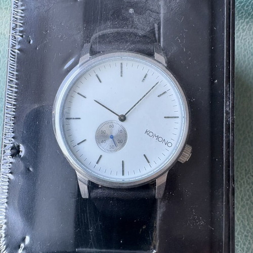 Komono Winston Subs men's watch new, silver-white, leather strap
