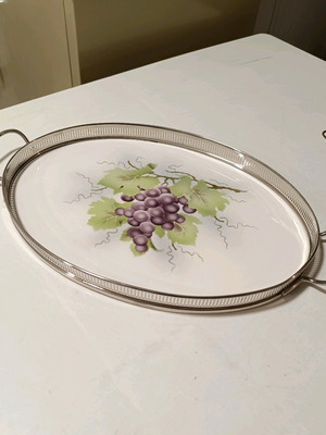 Δίσκος σερβιρίσματος καινούργιος, πορσελάνη και ανοξείδωτο 43εκ x 32εκ