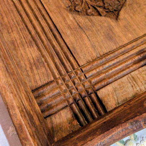 Vintage handmade wooden serving tray, carved, made in India