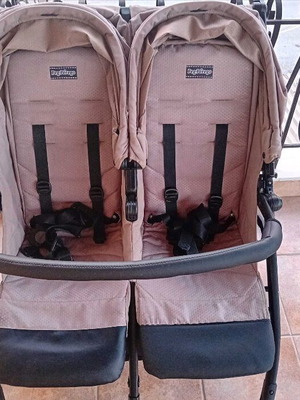 Peg Perego twin stroller used, beige, foldable and sturdy