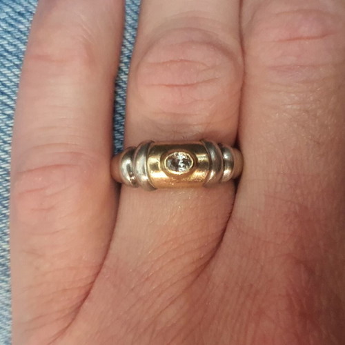 Silver gold ring 950 silver with 14K gold used, size 57