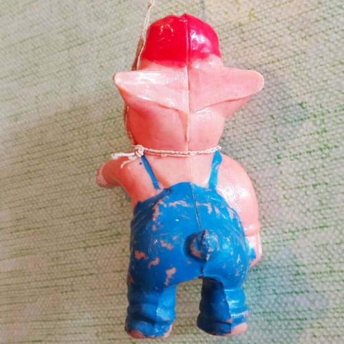Vintage small celluloid pig toy used