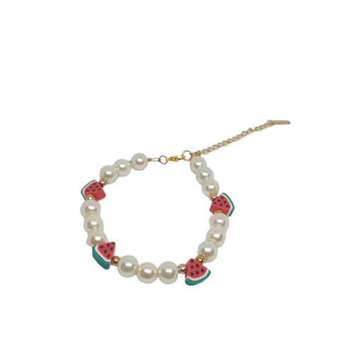 Bracelet with pearls, fimo watermelon charms and gold stainless beads new