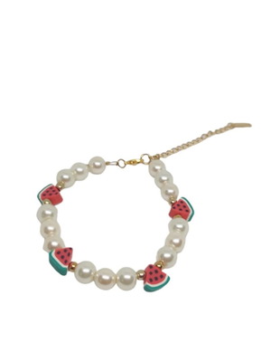 Bracelet with pearls, fimo watermelon charms and gold stainless beads new