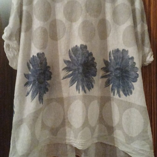 Semi-transparent plus size blouse, white and blue