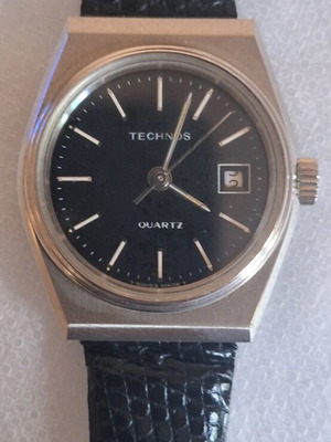 Technos Swiss women's watch new, steel with black dial and strap