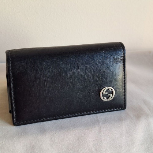 Gucci Vintage Black Leather Key Case Holder with 6 Hooks, Logo GG