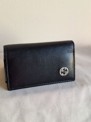 Gucci Vintage Black Leather Key Case Holder with 6 Hooks, Logo GG