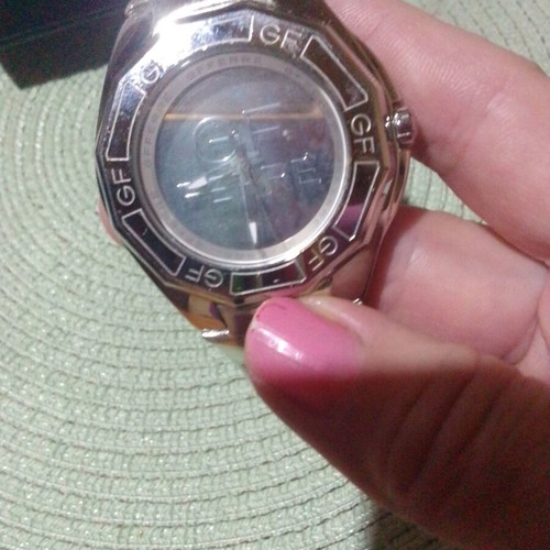 GF Ferre watch used, silver with red leather strap, Swiss made
