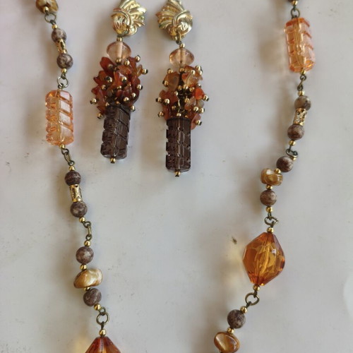 Vintage jewelry set 80s like new, brown and gold