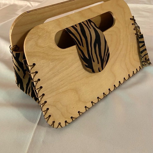 Handmade bag from genuine leather and wood new