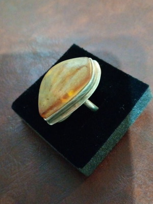 Silver women's ring with amber used
